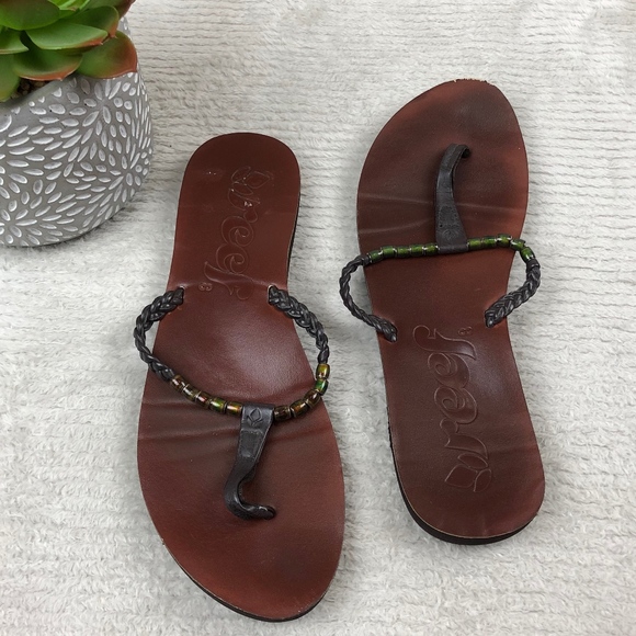 Reef Shoes - Reef Sandles Leather braided beaded straps Sz. 8